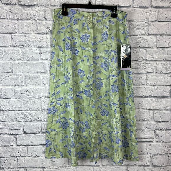 Vintage Sag Harbor Green Floral Midi Skirt Size L Buttondown 80's NWT - Picture 1 of 6